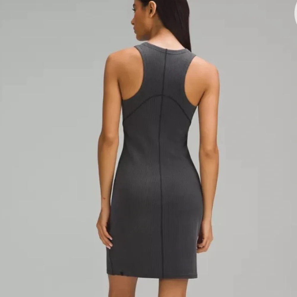 Lululemon Softstreme Ribbed Slim-Fit Racer Back Tank Dress Black Gray Size 8 - Picture 2 of 11